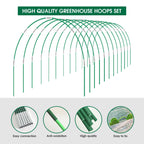 Hoyejyou 72Pcs Garden Hoops for Raised Beds Wide, 12 Sets of 8Ft Greenhouse Hoops Grow Tunnel, Rust-Free Fiberglass Hoops Frame for Row Cover Netting Shade Cloth DIY Garden Stakes Supplies