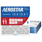 Aerostar 12x12x1 MERV 11 - 6 Count - Pleated HVAC, Furnace & Air Conditioner Filters - Removes Dust, Cold & Flu Germs, Lint, Mold, Pet Dander, Allergy-Causing Pollen, Smog & Smoke