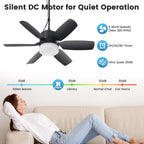 Fanspex 20.5'' Plug in Ceiling Fan with Light for Gazebo Patio Canopy Tent Porch RV, 5 Fan Speeds with Adjust Lighting & Remote Control (Black)