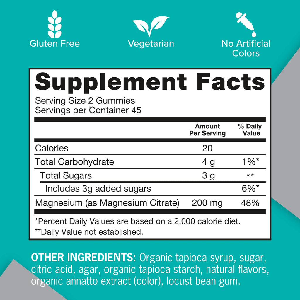 Qunol Magnesium Gummies for Adults, 200mg Elemental Magnesium (from 1,750mg Magnesium Citrate), High Absorption Magnesium Supplement, Supports Nerve, Bone and Muscle Health, Vegetarian, 90 Count