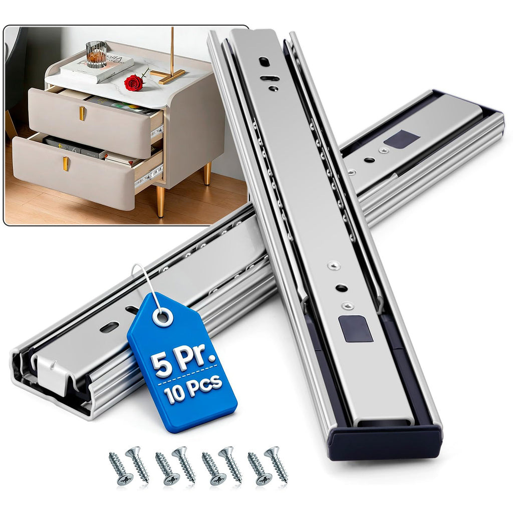 REGUDA Soft Close Drawer Slides Ball Bearing 3 Folds Full Extension Side Mount Cabinet Runners Glides Rails Track 100 Lbs Load 10 12 14 16 18 20 22 24 Inch Silver 5Prs(Silver-Soft Close-5Prs,22inch)