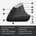 Logitech MX Vertical Wireless Mouse Ergonomic Design - Graphite