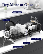 Kitsure Extendable Dish Drying Rack, 19.2"-26.7" L x 12.9" W, Black