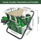 HoHaing Garden Tool Set, 10 Piece Kit with Heavy Duty Folding Stool, Detachable Storage Tote Bag, Stainless Steel Tools, Gifts for Women Men Green