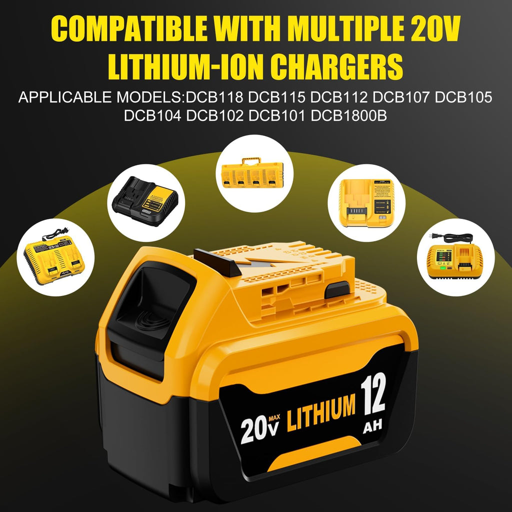 Goldspill 2 Packs 12000mAh High Capacity DCB206 Replacement for Dewalt 20V Max Battery Compatible with Dewalt 20V Battery Lithium Ion DCB200 DCB201 DCB203 DCB207 DCD/DCF/DCG Series Power Tools