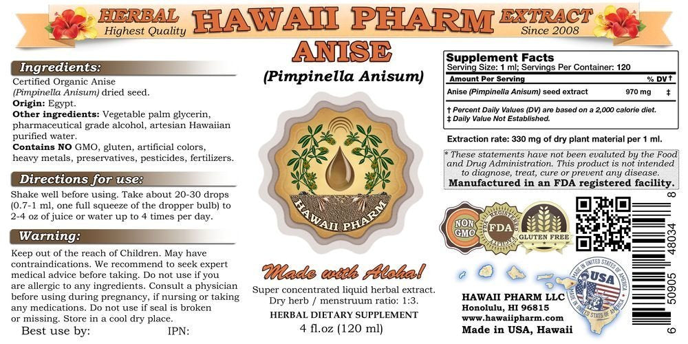 Anise Liquid Extract, Organic Anise (Pimpinella Anisum) Seed Tincture 2x2 oz