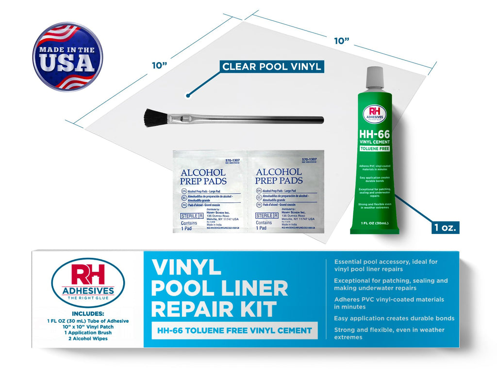 Vinyl Pool Liner Repair Kit – Pool Patch Repair Kit with HH-66 TF Vinyl Cement – Inflatable Patch Repair Kit for Pool Liners & PVC – RH Adhesives (Clear, 20 Gauge Vinyl)