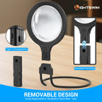 Neck Wear Magnifying Glass with Light for Close Work, 5.5 Inch 5X Handheld Lighted Magnifier for Reading Books, Included 2PCS Upgrade 10X Small Magnify Glasses with Protective Sheath