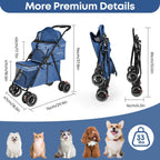 Double Pet Stroller for Dogs and Cats,Cat Strollers for 2 Cats,Double Dog Stroller for 2 Small Medium Dogs,4 Lockable Wheels/Lightweight/Folding,Navy Blue