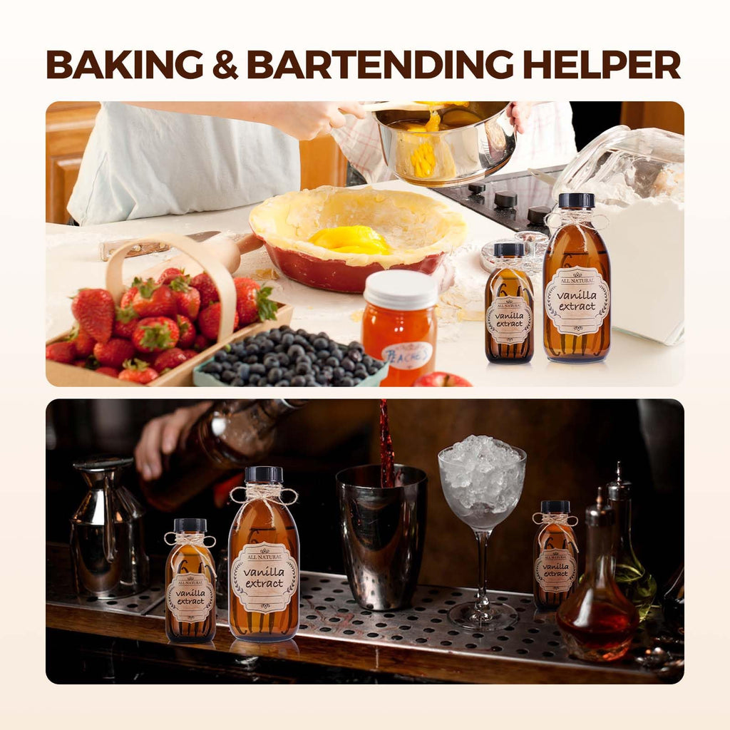 12 Pack 4 oz Vanilla Extract Bottles, Amber Glass Bottle with Twine