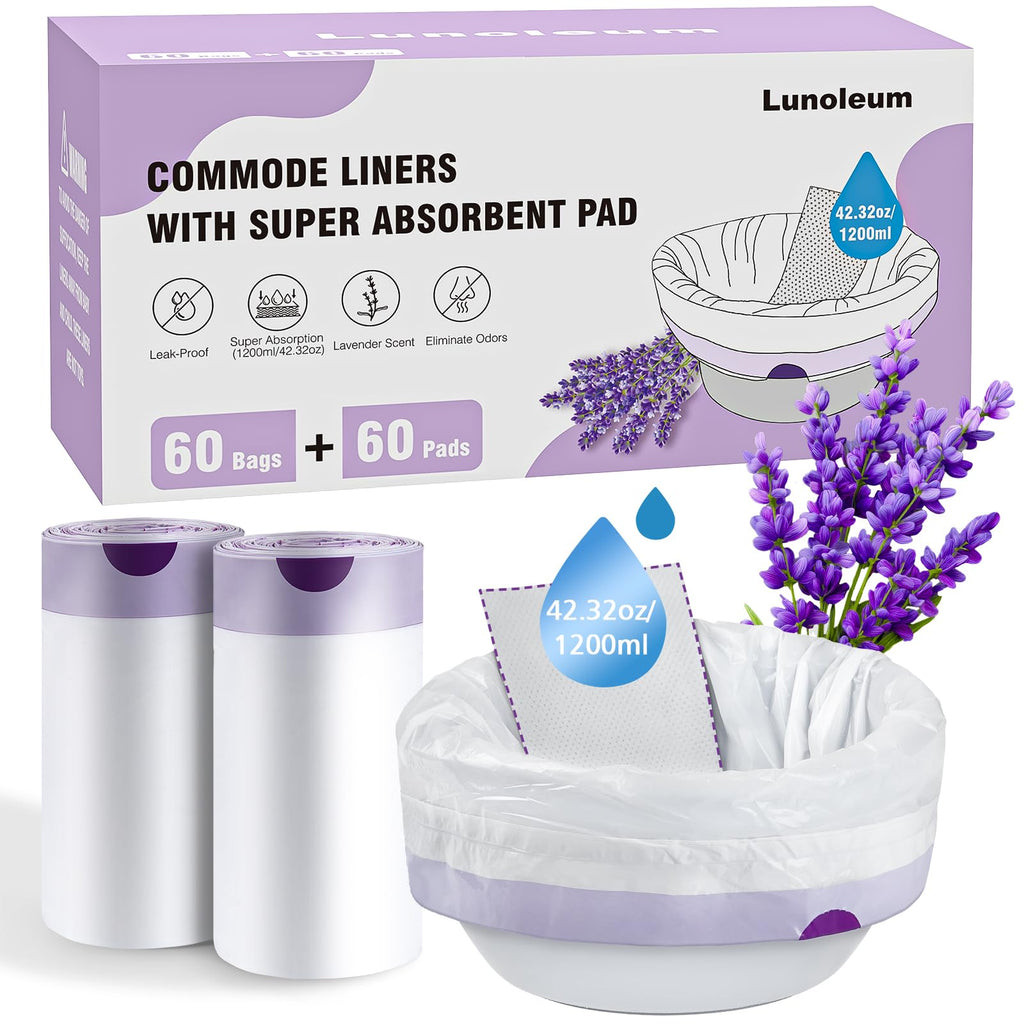 Commode Liners with Absorbent Pads, 60 Commode Liners and 60 Commode Pads, Potty Bags for Portable Toilet Potty Chair Liners for Portable Toilet, Adult Commode Chair and Bedpan