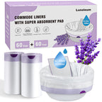 Commode Liners with Absorbent Pads, 60 Commode Liners and 60 Commode Pads, Potty Bags for Portable Toilet Potty Chair Liners for Portable Toilet, Adult Commode Chair and Bedpan