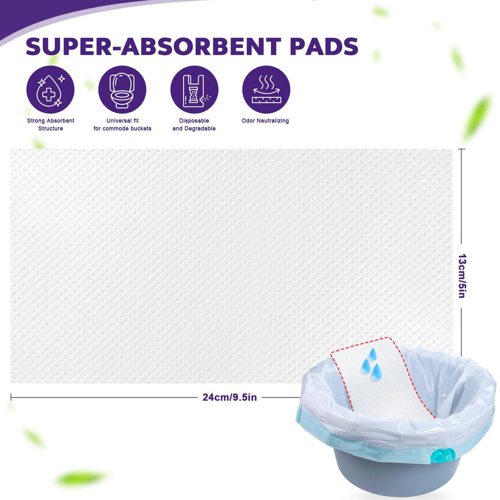 OUMEE 100PCS Lavender Scented Commode Absorbent Pads for Bedside Commode Bucket - Medical Grade Commode Pads with Absorbent Gel, Potty Liner Pads for Adults Seniors Portable Toilet Pad Bedpans