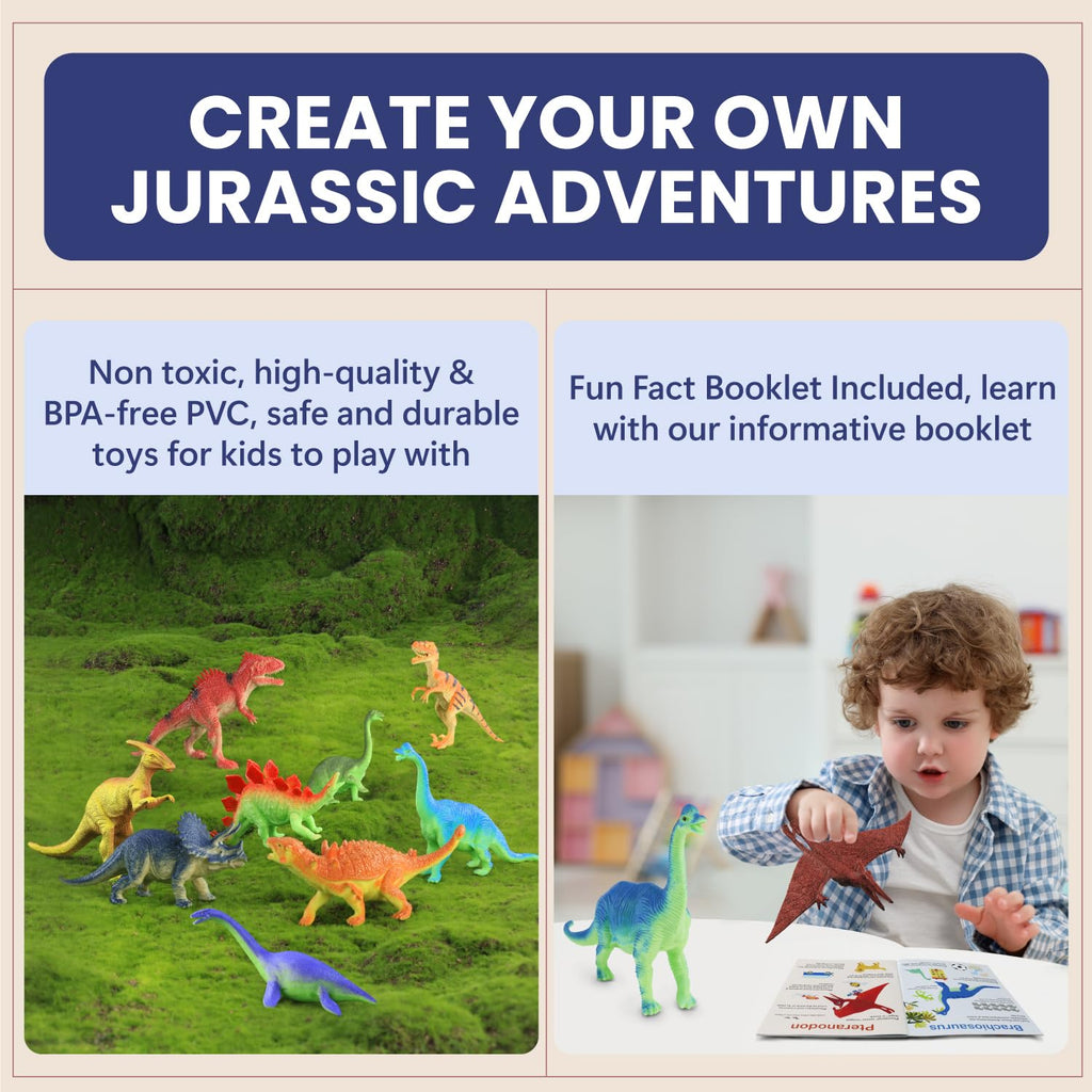 Zippytots Dinosaur Toys for Kids 3-5 5-7 - 14 Realistic Plastic Dinosaur Figures Set with Storage Box & Learning Booklet - Educational Dino Figure Toys for Boys Girls Toddlers