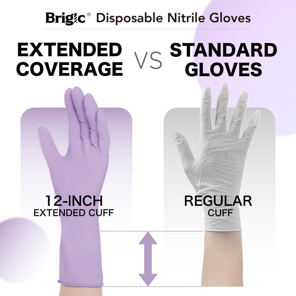 Brigic 12-Inch Extended Disposable Nitrile Gloves | Latex-Free & Powder-Free | Full Palm Textured Grip | Multipurpose for Home, Kitchen, Beauty & Garden Orchid Purple, Medium (Pack of 100)