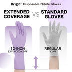 Brigic 12-Inch Extended Disposable Nitrile Gloves | Latex-Free & Powder-Free | Full Palm Textured Grip | Multipurpose for Home, Kitchen, Beauty & Garden Orchid Purple, Medium (Pack of 100)