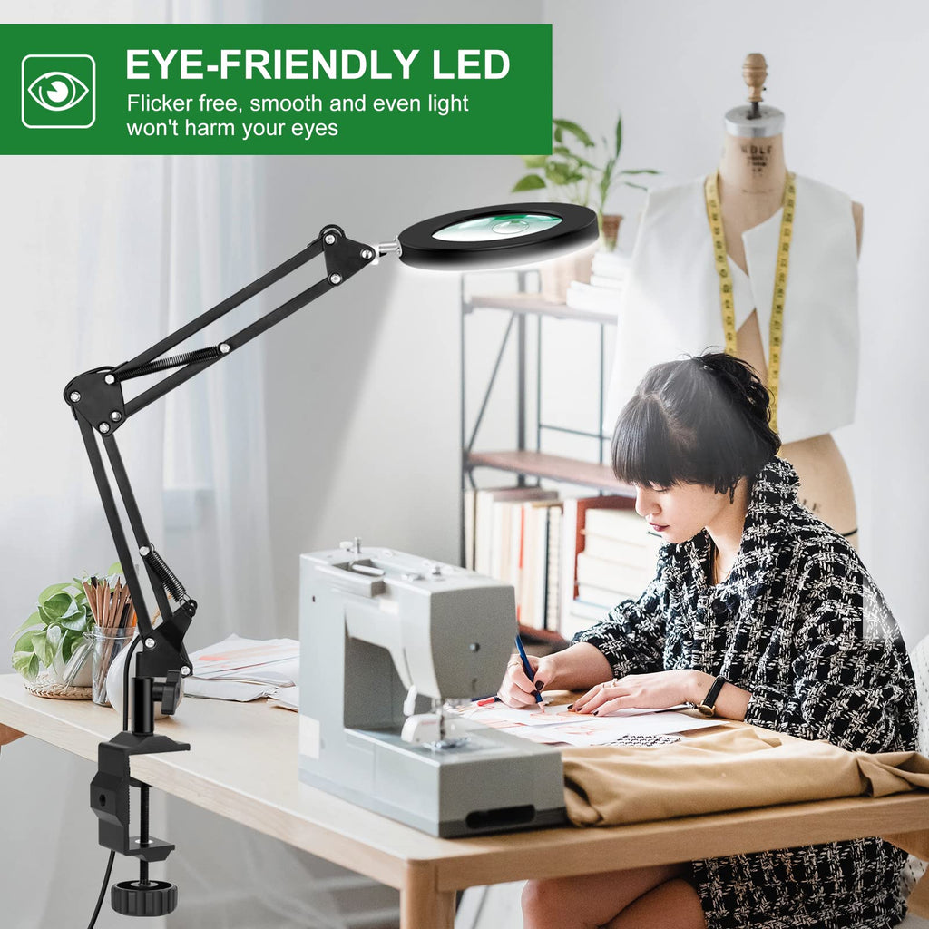 Magnifying Glass with Light and Stand, Flexible Magnetic Helping Hand, 5X&10X 12V 108pcs LED Beads Magnifying Lamp, 3 Modes Adjustable Swivel Gooseneck Arms & Heavy Duty Base Plate