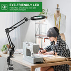 Magnifying Glass with Light and Stand, Flexible Magnetic Helping Hand, 5X&10X 12V 108pcs LED Beads Magnifying Lamp, 3 Modes Adjustable Swivel Gooseneck Arms & Heavy Duty Base Plate
