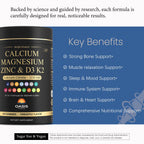 Calcium 1200 mg with Vitamin D3 Gummies, Calcium Citrate Supplements for Women & Men with Magnesium, Zinc, Vitamin D3 & K2, Potassium, Chews for Bone Strength & Muscle Support, Sugar Free, Vegan