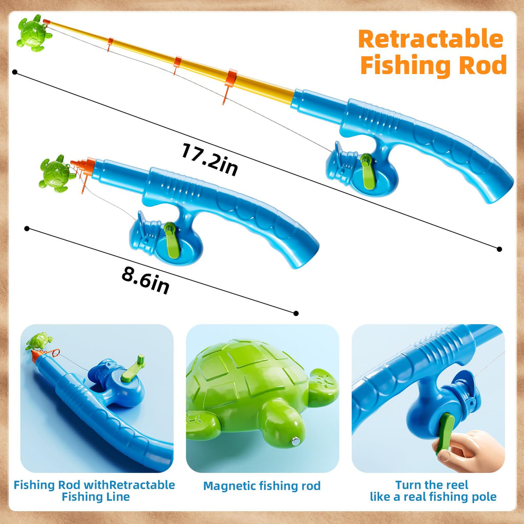 NIPLOOOW Magnetic Fishing Game Pool Toys for Kids 3-5, Water Table Bathtub Kiddie Party Toy with Pole Rod Net Plastic Floating Fish, Outdoor Toys for Kids Age 3 4 5 6 7 8 Year Old