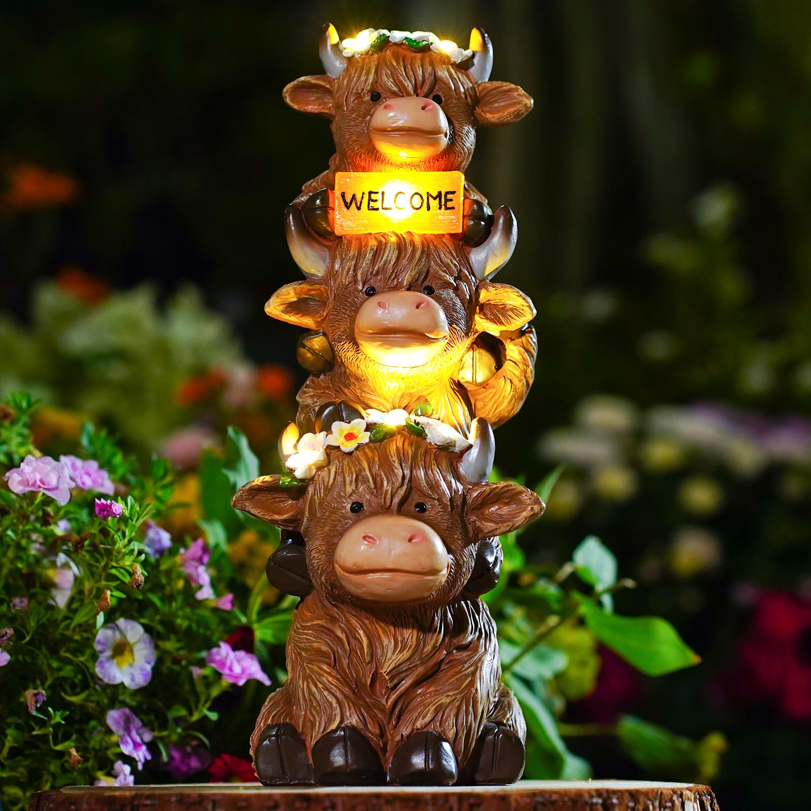 twinbling Garden Highland Cow Statue Solar Outdoor Decor