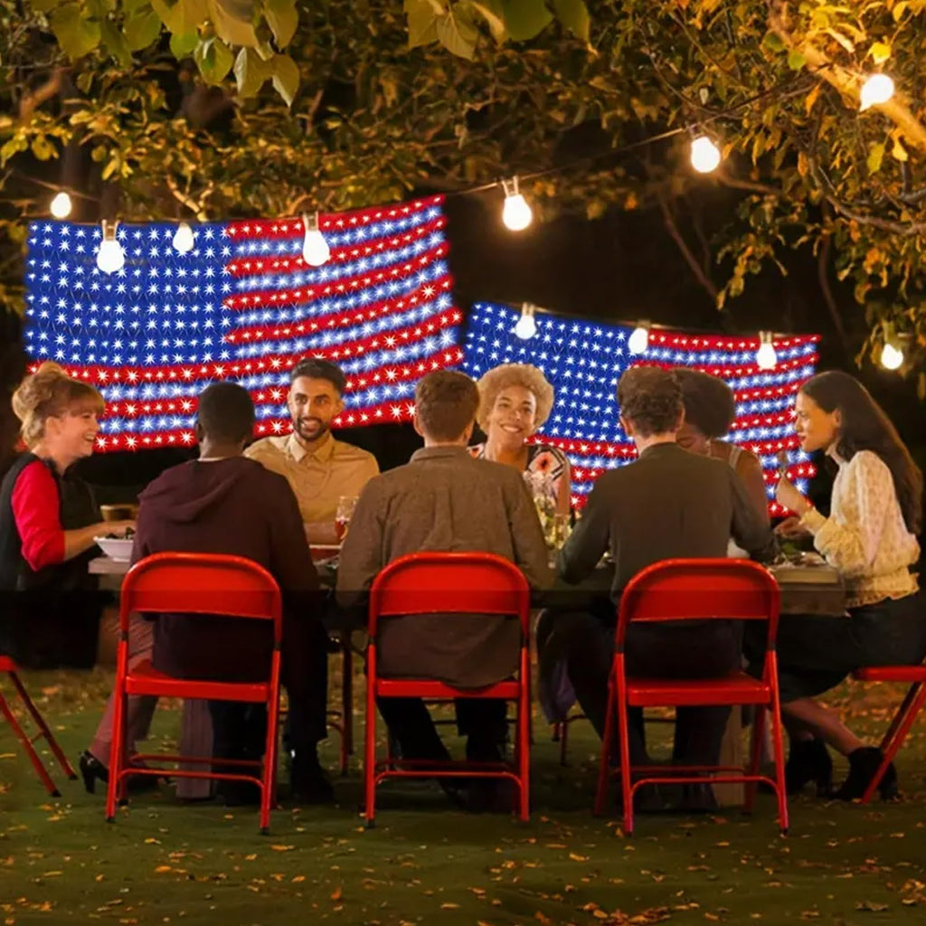 Solar American Flag Lights, 420 LED Waterproof American Flag Net Lights Independence Day Decorations 8 Modes Outdoor String Light for 4th of July Independence Day, Garden, Yard Home Decorations
