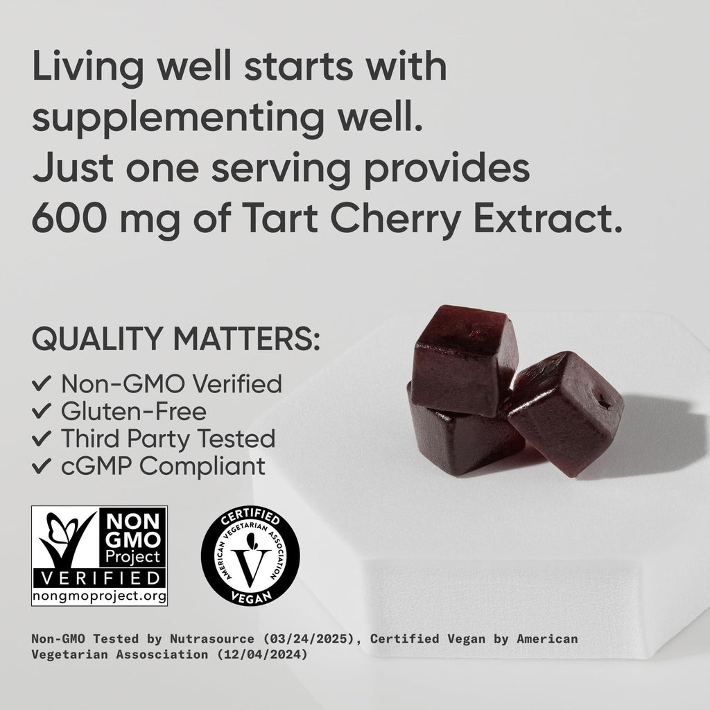 Sports Research® Tart Cherry Gummy Supplements | 600mg of NordicCherry™ | Enhanced Workout Recovery | Sugar and Sugar Alcohol Free - 60 Gummies for Adults, 1 Month Supply