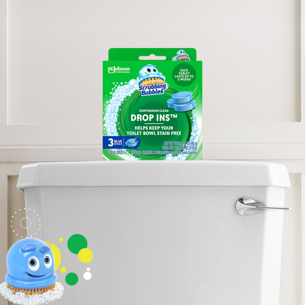 Scrubbing Bubbles Continuous Clean Toilet Drop-Ins, Automatic Blue Toilet Bowl Cleaner, Septic-Safe Tank Tablets Remove Hard Water Minerals & Limescale, Stain & Smell Protection, 3 Count (Pack of 1)