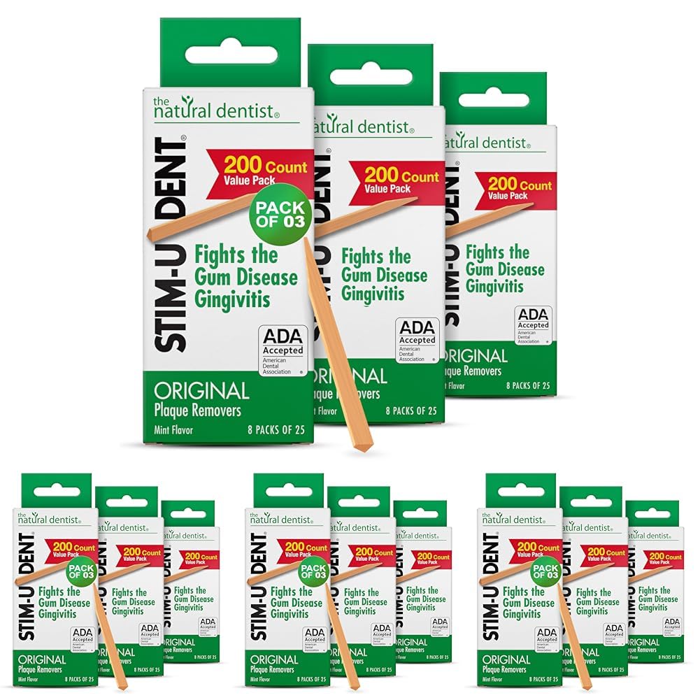 The Natural Dentist Stim-U-Dent Mint Dental Picks, Wooden Toothpicks for Food & Plaque Removal, Travel-Friendly, 48 Packs of 25 (2400 Picks)
