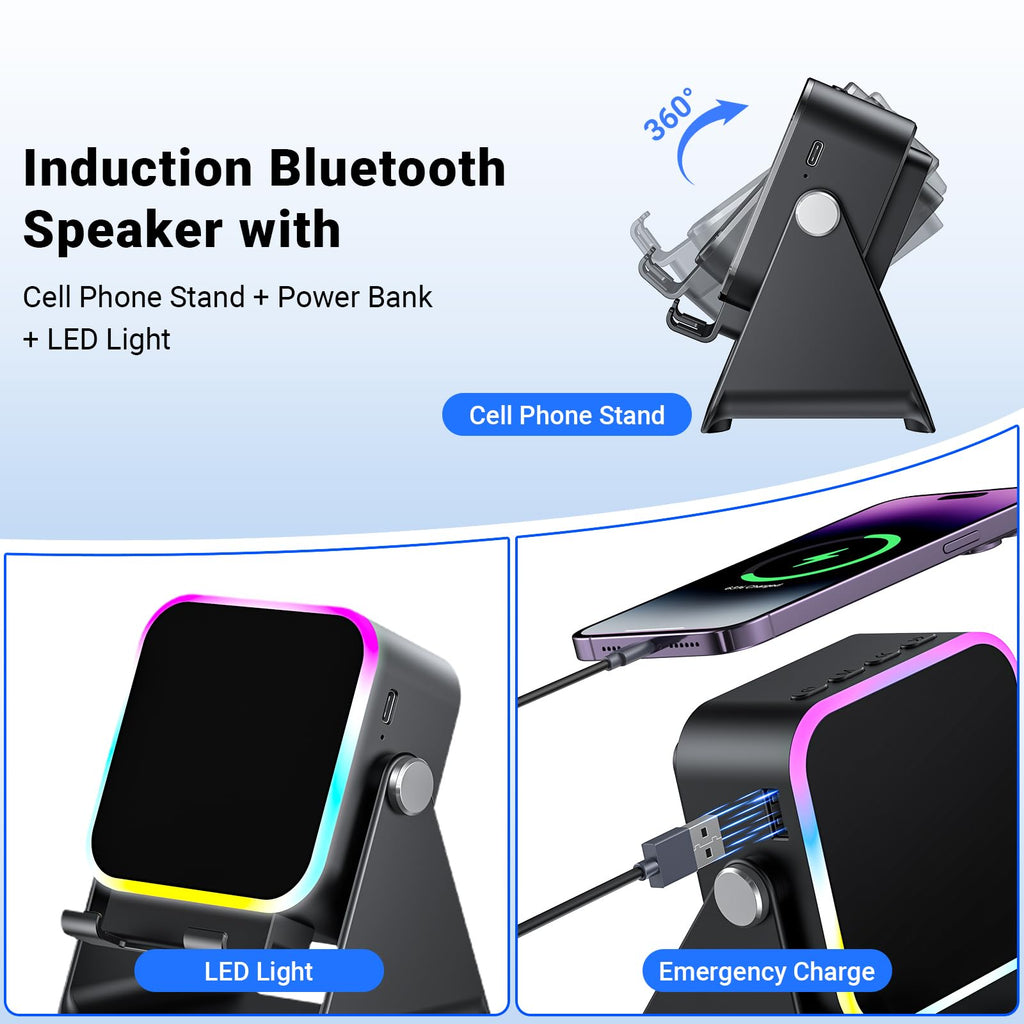 Induction Speaker with Phone Stand 5 in 1 Wireless Bluetooth Audio Black