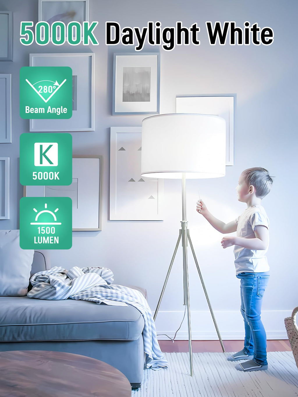 12 Pack LED Light Bulbs 100 Watt Equivalent, A19 15W 5000K Daylight, Super Bright White Light 1500 Lumens, E26 Standard No Flicker Energy Saving Lamp Bulb for Home, Bedroom, Office, Non-Dimmable