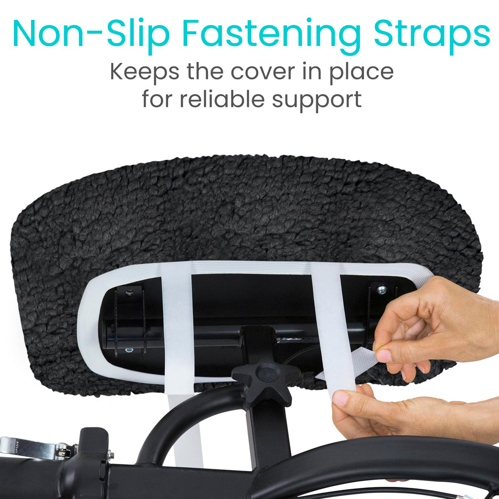Vive Mobility Knee Scooter Pad Cover - Soft Plush Adult Sheepskin Memory Foam Cushion, Walker Accessory for Knee Roller, Padded Accessories Leg Cart Improves Comfort with Injury, Universal Fit (Black)