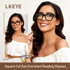 LKEYE Oversized Reading Glasses For Women Men Cat Eye Oprah Style Blue Light Blocking Computer Square Reader Designer Ladies Large Frame Fashion Spring Hinge Cute Eyewear LK6085 3 Pack +2.00 X