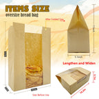 HiCivan 15.7x10.2x5.1in Extra Large Paper Bread Bags for Homemade Bread with Window&Sticker for Supersized Sourdough Bread, Oversized Bread Loaf, Baked Goods, Packaging for Gifting-Brown Kraft 50Pcs