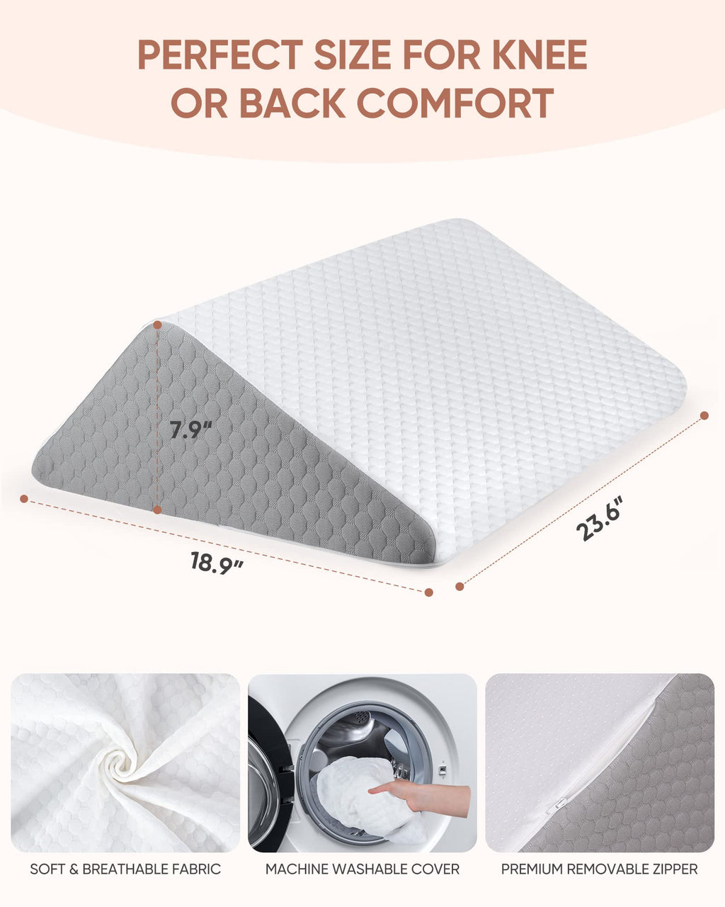 Forias Knee Wedge Pillow, 8" Pure 40D Memory Foam Knee Surgery Pillow Under Knee Pillow for Back Sleeping Post-Surgery Recovery Triangle Pillow for Sciatica Ankles Hip Knee Support