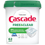 Cascade Free & Clear Dishwasher Pods, Dishwasher Detergent, Dish Detergent Soap, Unscented, 62ct