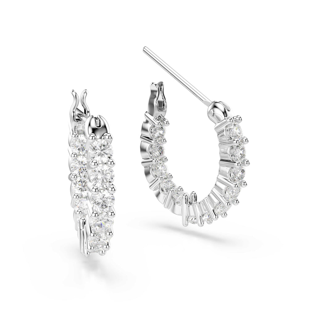 Swarovski Matrix Vittore Mini Hoop Pierced Earrings with White Circle Cut Crystal on a Rhodium Plated Setting with a Hinged Closure