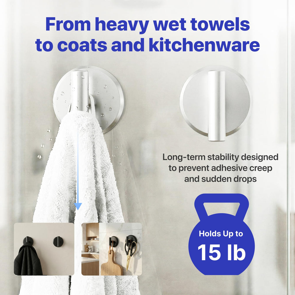 HOME SO Suction Cup Hooks for Shower & Bathroom Towel Holder 2-Pack – Suction Cups Hooks for Hanging Towels, Robes, & Coats - Tiles, Glass Door or Mirror – Shower Hooks & Towel Hooks - Nickel T-Shape