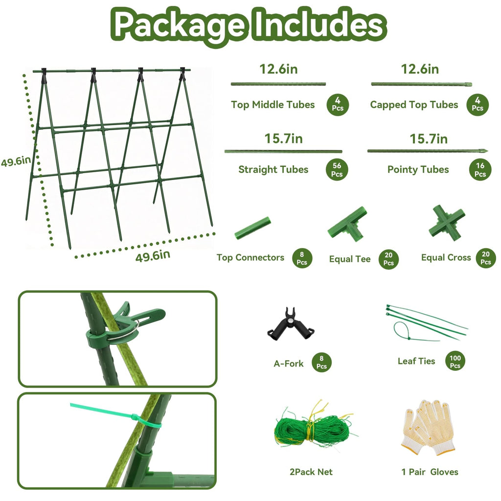2 Pack Cucumber Trellis, 49.6"×49.6" Garden Trellis for Climbing Plants Outdoor, A-Frame Vegetable Trellis for Raised Bed, Support for Tomatoes, Squash, Zucchini, Vegetables