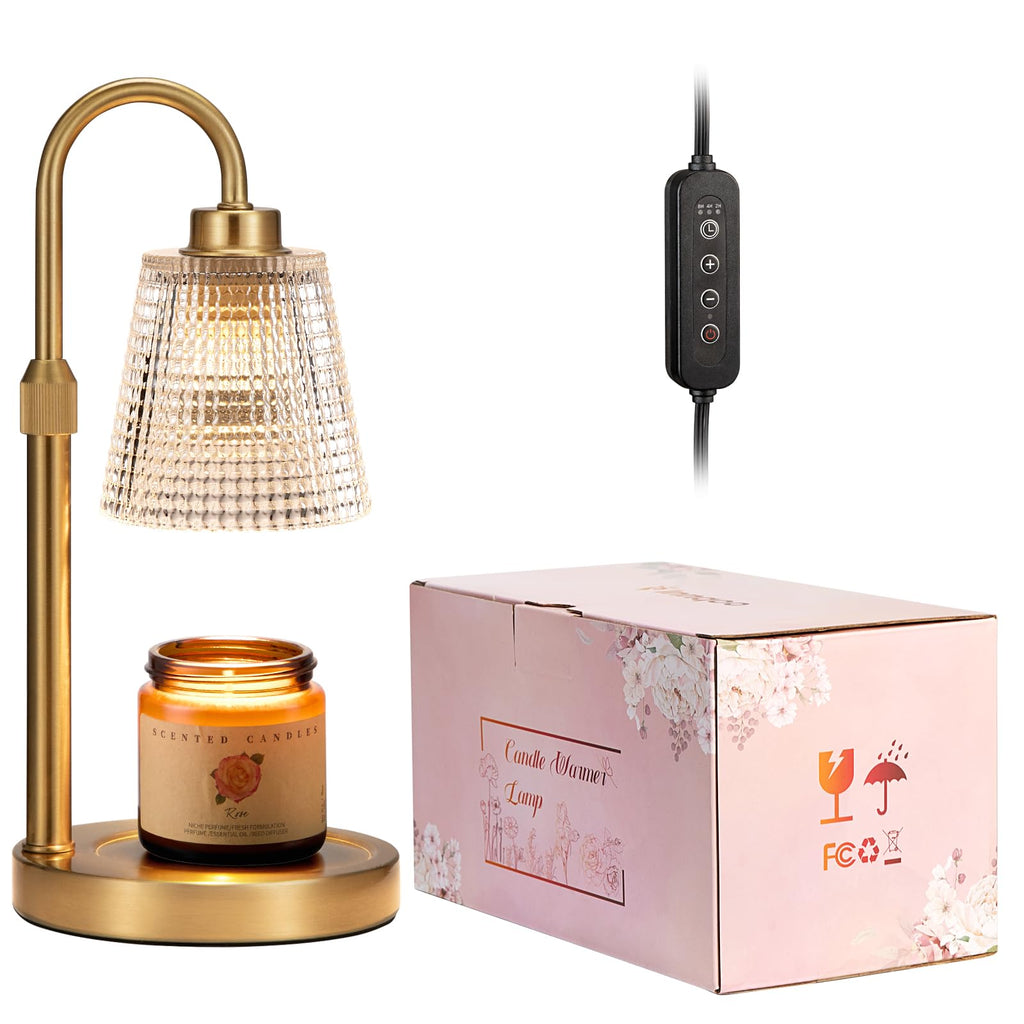 Gold Candle Warmer Lamp with Timer, Dimmable Candle Warmer for Jar Candles, Height Adjustable Wax Melts Warmer, Birthday Gifts for Women Mom, House Warming Gifts New Home Decor