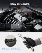 DULFINE Safety Work Gloves MicroFoam Nitrile Coated-12 Pairs Pack,Seamless Knit Nylon Glove with Black Micro-Foam Nitrile Grip,Ideal for General Purpose,Automotive,Home Improvement,Painting(Medium)