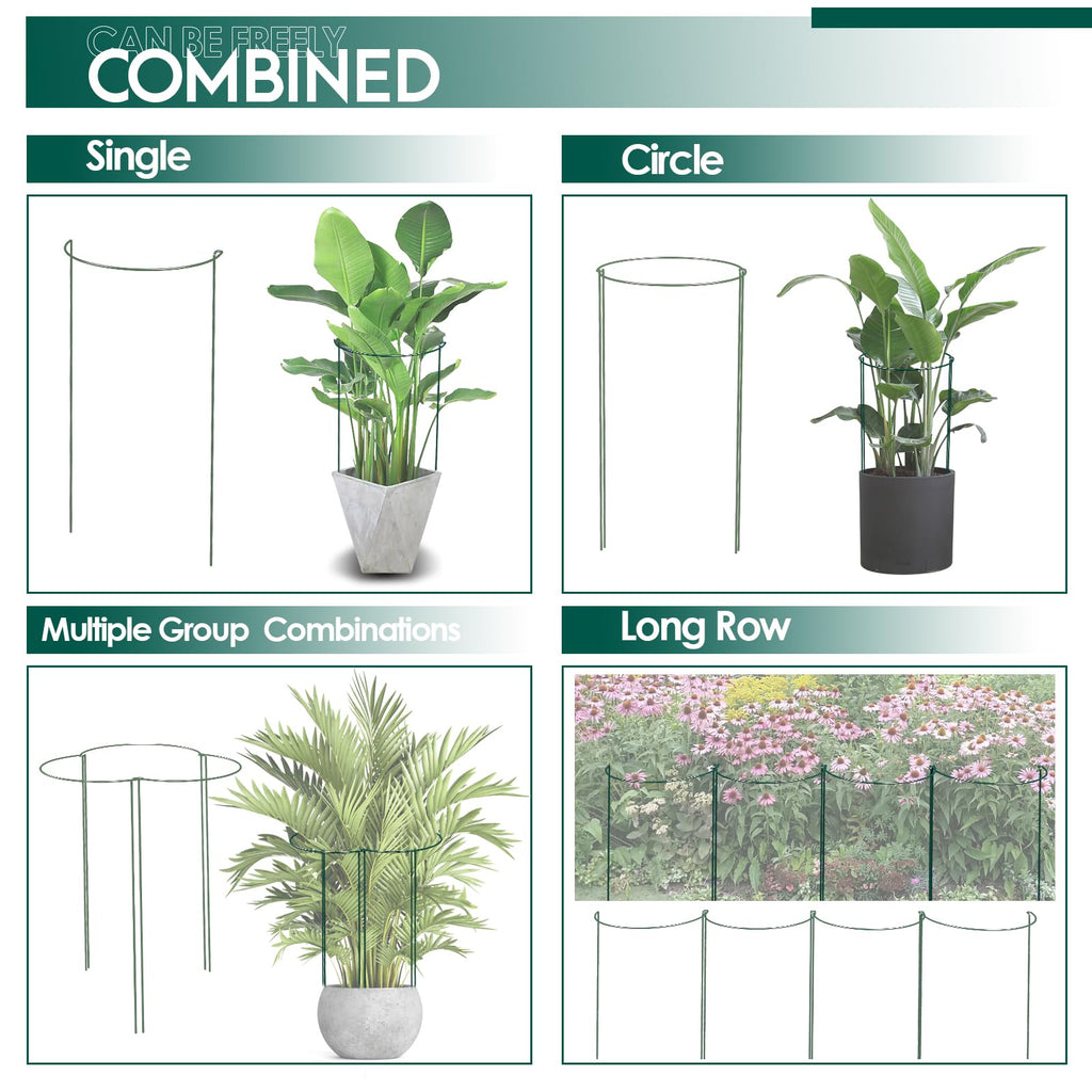 LKSSZS 6 Pack 30 inch Plant Support Stakes, Heavy-Duty Half Round Peony Support, Garden Plant Stakes Cage for Outdoor Plants, Peony, Tomato, Hydrangea, (15In Support +15In Stainless Extension Tubes)