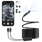 Endoscope Camera with Light, Dual-Lens 1920P HD Borescope with 8+1 Adjustable LED Lights, IP67 Waterproof Inspection Camera 16.5FT Semi-Rigid Snake Camera for iOS & Android (2 Interface)