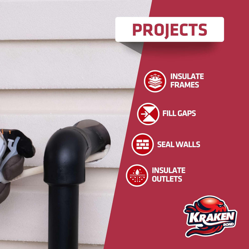 Kraken Bond Gaps & Cracks Expanding Foam Sealant - (24x12oz) High Expansion Polyurethane Spray Foam for Window & Door, Straw Use Waterproof High Yield Gap Filler - 24 Pack