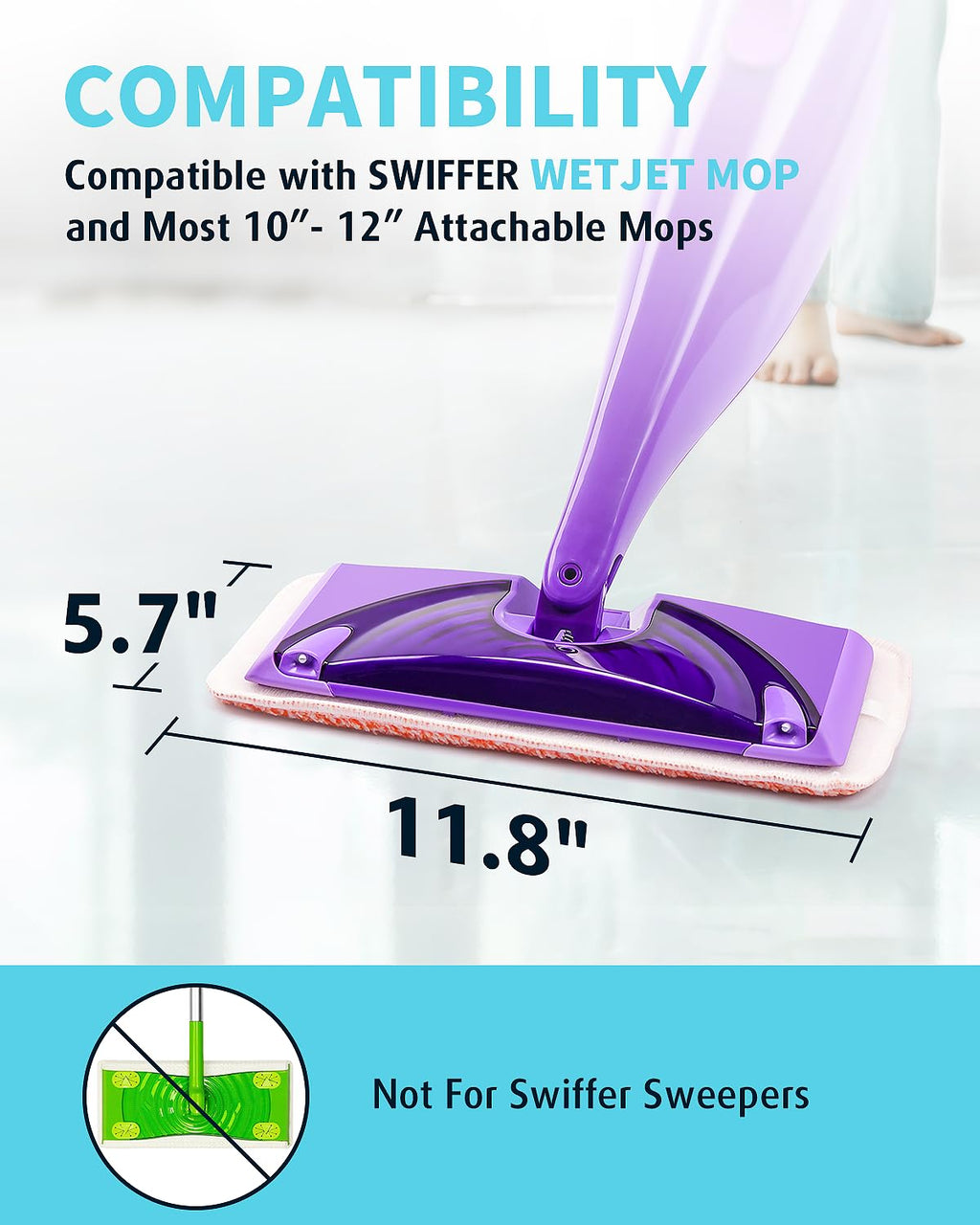Power Scrubbing Reusable Mop Pads for Swiffer Wet Jet Mops (6 Pack), Wet Jet Refills, Wet Pads Refill, Washable Microfiber Mop Pads for Floor Cleaning Wet Dry Use