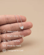 Annika Bella Silver Heart Necklace for Women, Waterproof Dainty Sliding Bead Heart Charm Necklace, Adjustable Minimalist Everyday Jewelry Gift for Her