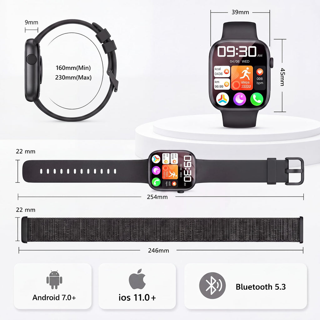 Smart Watch for Women Men, Answer/Make Call, 1.83"HD Touchscreen, 2 Bands