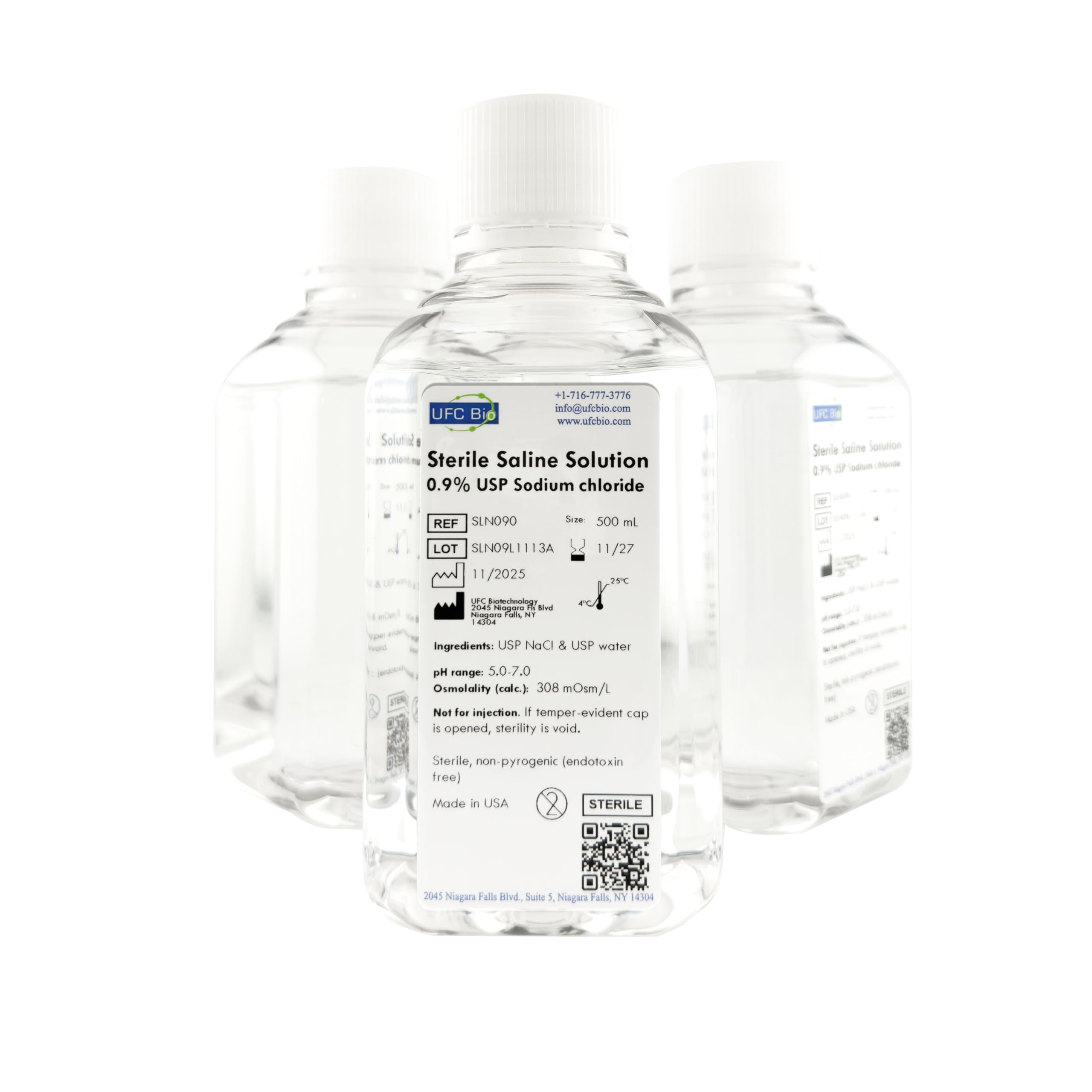 UFC Bio 0.9% Normal Saline Solution - Sterile USP Sodium Chloride - Made in USA - 500 mL - (4 Pack - 2000 mL Total)