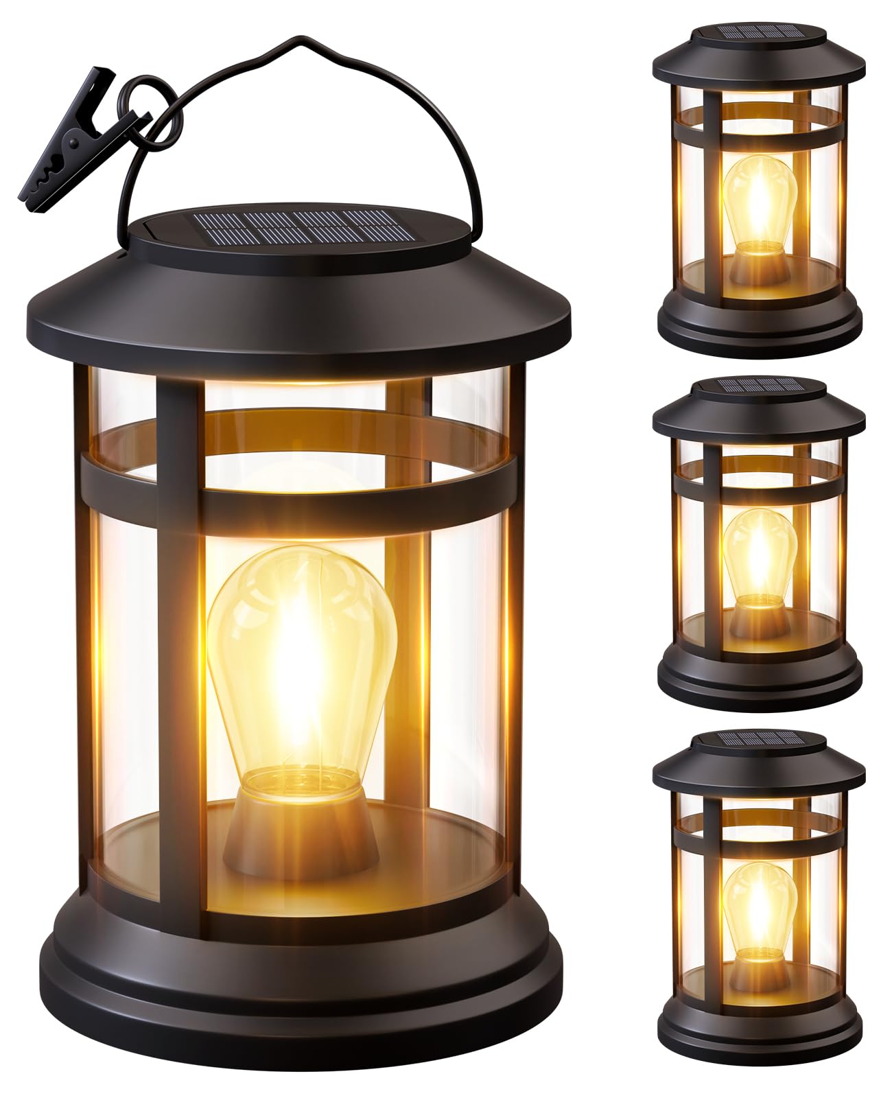 NFEVER Solar Lanterns Outdoor Waterproof: 4 Pack Hanging Solar Lights for Outside Patio Porch Garden Tabletop Decor - Bright LED Warm White Solar Powered Lighting - Unique Gardening Lovers Mom Gifts