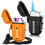 2 Pack Waterproof Lighter Outdoor Windproof Torch Lighters Dual Arc Butane Electric Lighters USB Rechargeable Lighters Flameless Plasma Lighter Camping Hiking Adventure Survival Tactical Gear